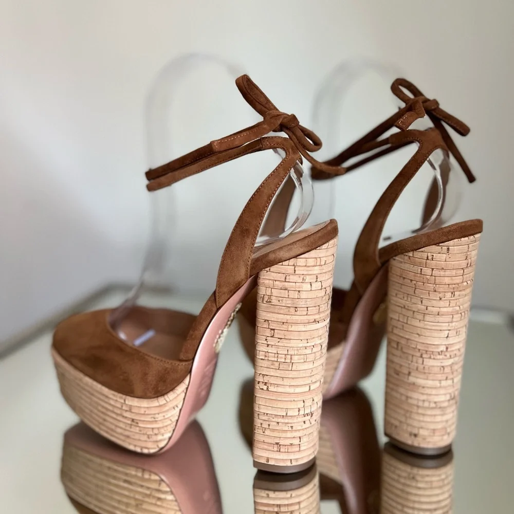 New AQUAZZURA Penelope Plateau 140 Suede Platform Pumps $795 36